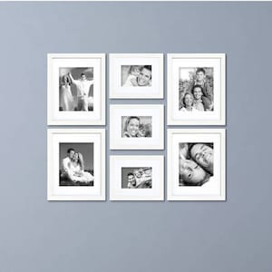 Seven Piece White Picture Frame Set, White Display Mats (622FSET01S07Z) Gallery Wall Frame Set, Modern Wall Collage Frames, Craig Frames
