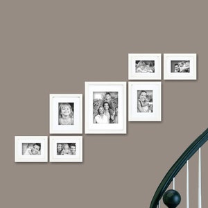 Seven Piece White Picture Frame Set, White Display Mats (622FSET01S07Y) Gallery Wall Frame Set, Modern Wall Collage Frames, Craig Frames