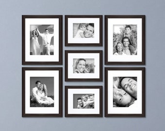 Seven Piece Brown Picture Frame Set, White Display Mats (621FSET01S07Z), Craig Frames, Gallery Wall Frame Set, Wall Photo Collage Frame Set