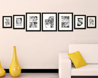 Black Picture Frame Gallery Wall Set with White Mats