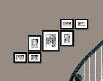 Seven Piece Black Picture Frame Set, White Display Mats (500FSET01S07Y), Craig Frames, Gallery Wall Frame Set, Wall Collage Photo Frames