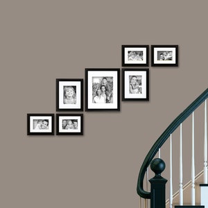 Black Gallery Wall Frame Set, with White Mats, 7 Piece
