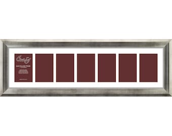 Distressed Silver Collage Picture Frame, 7 Opening White Mat (8x30 Inch)