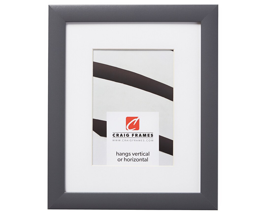 Contemporary 1, Dark Grey Picture Frame With Single White Mat, 1 Wide