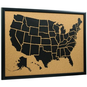 Wayfarer Cork Board, 16x20 inch, Illustrated United States Push Pin Travel Map, Gallery Black Frame and Pins, (5001620MAP01G), Craig Frames
