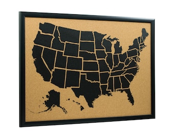 Framed USA Cork Board Travel Map, Push Pin Tracker (16x20 inch)