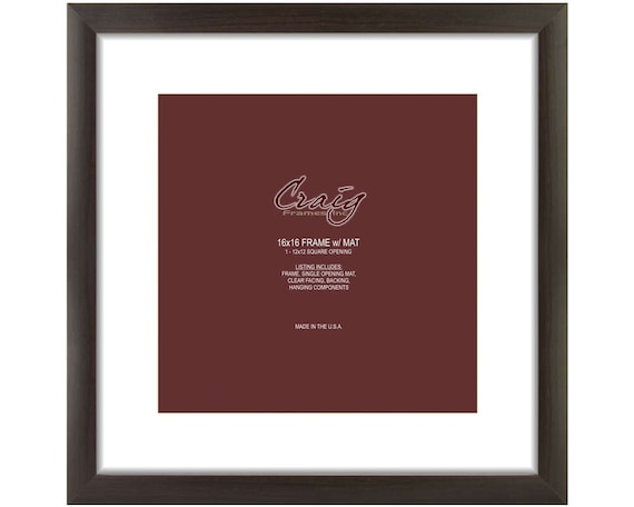 Walnut Brown Picture Frame, 16x16, White Mat, 12x12 Opening