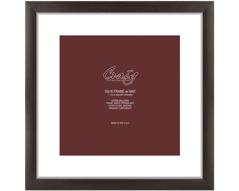 Walnut Brown Picture Frame, 16x16, White Mat, 12x12 Opening image 1