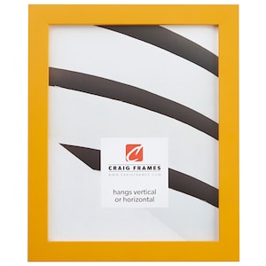 May include: A yellow picture frame with a white mat and a black and white abstract design. The frame is made by Craig Frames and hangs both vertically and horizontally.