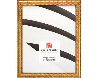 Farnsworth, Contemporary Aged Gold Picture Frame, .75" Wide, 35 Common Sizes (11109) Craig Frames, Thin Solid Wood Frame