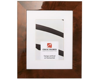 Walnut Brown Burl Wood Picture Frame, Glossy Finish, White Mat