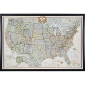 Executive United States Push Pin Travel Map, Brazilian Walnut Frame, 24x36-Inch (6212436MAP01A), Craig Frames, American Frame, US Travel Map