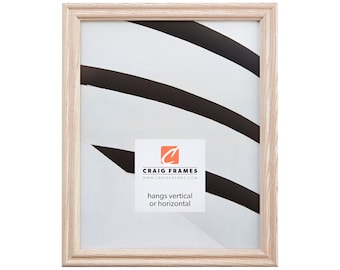 May include: A natural wood picture frame with a light wood finish. The frame is 8x10 inches and hangs vertically or horizontally. The frame is made by Craig Frames.