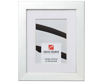 Brushed Silver Picture Frame, Modern Bauhaus Style With White Mat