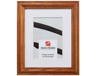 Mission Oak Wood Picture Frame with White Mat