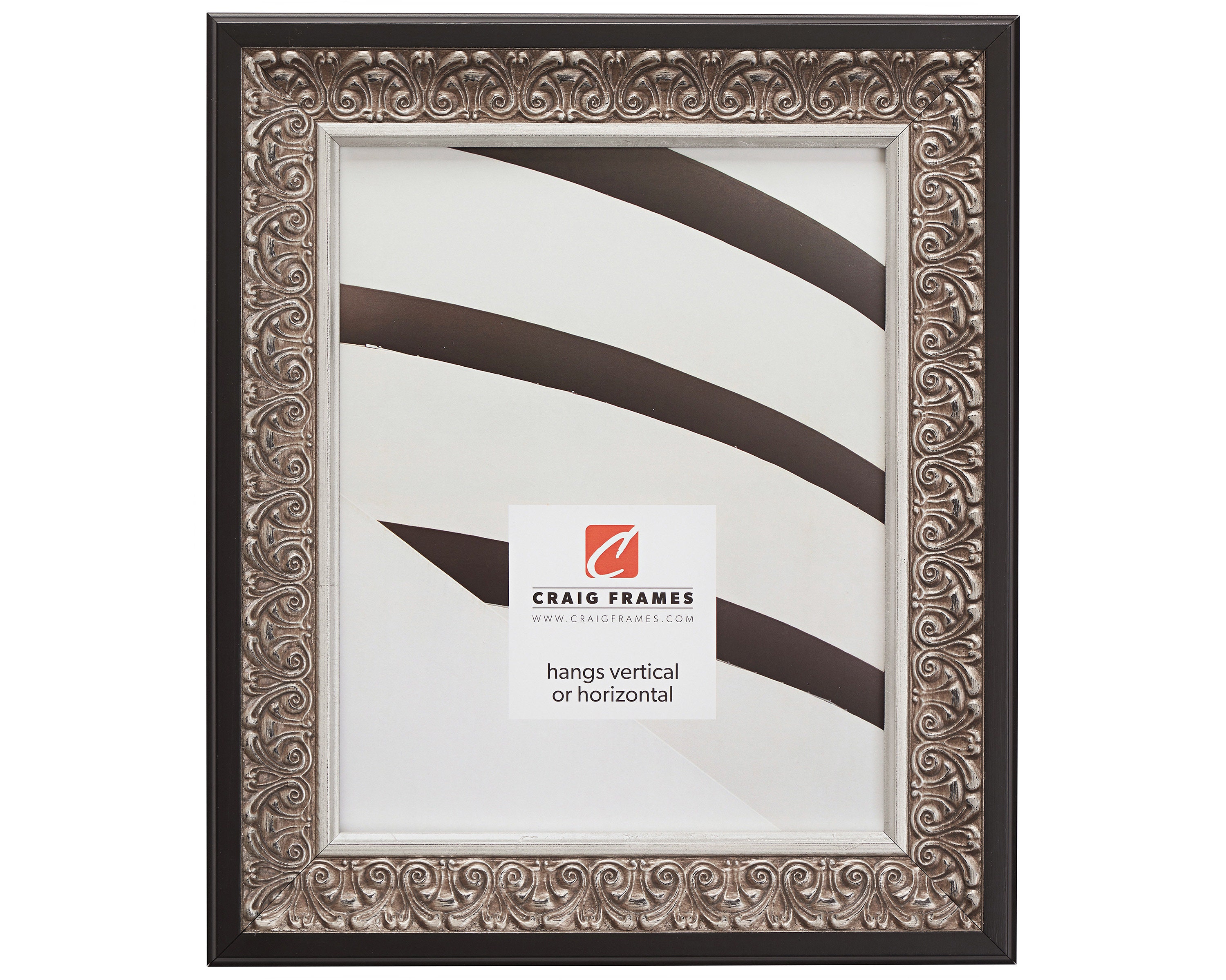 Furio, Distressed Silver and Black Picture Frame, 1.75