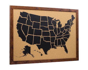 Wayfarer Cork Board, 20x30 Inch Illustrated USA Push Pin Travel Map, Rustic Dark Walnut Frame and Pins, (5632030MAP01G), Craig Frames, Frame