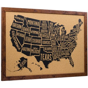 Wayfarer Cork Board, 20x30 Inch Typographic USA Push Pin Travel Map, Rustic Dark Walnut Frame and Pins, (5632030MAP01F), Craig Frames, Frame