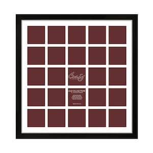 Contemporary, Gallery Black Picture Frame, 22x22 Inch, Single White Collage Mat with 25 - 4 by 4 Inch Openings (500222201C50A), Craig Frames