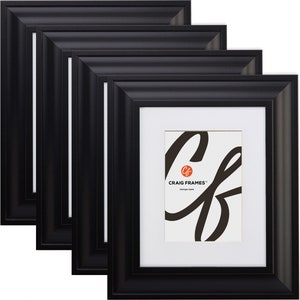 Contemporary Upscale, Traditional Black Picture Frame With Smooth White Mat, 2&quot; Wide, Set of Four, 27 Common Sizes (21834700BK) Craig Frames