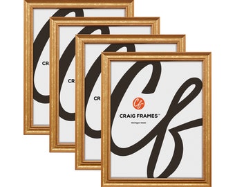 Stratton, Aged Gold Picture Frames, .75" Wide, Set of Four, 25 Common Sizes With Glass Facing (314GDL-4) Craig Frames, Set of Picture Frames