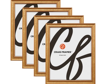 Stratton, Aged Gold Picture Frames, .75&quot; Wide, Set of Four, 25 Common Sizes With Glass Facing (314GDL-4) Craig Frames, Set of Picture Frames