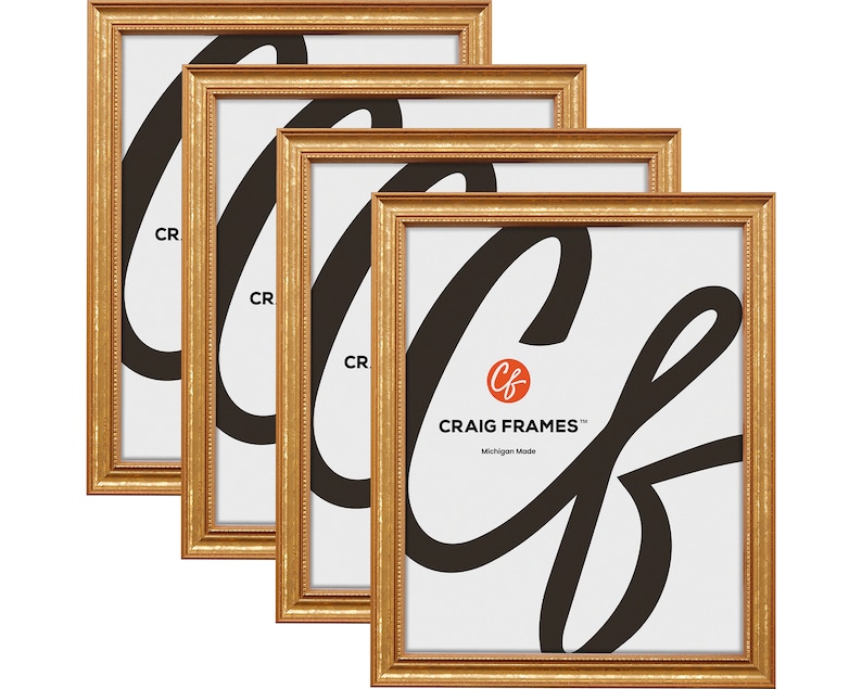 Stratton, Aged Gold Picture Frames, .75 Wide, Set of Four, 25 Common Sizes With Glass Facing 314GDL-4 Craig Frames, Set of Picture Frames image 1