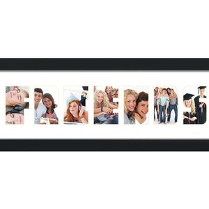 Contemporary, Gallery Black Picture Frame, 6x20 Inch, 1" Wide with "FRIENDS" Word Collage Mat (1WB3BK0620-FRD), Craig Frames, Wallet Photos