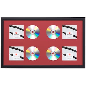 Red 4-CD Display Mat Complete w/ 1&quot; Wide Black Frame (4CD1WB3RD), Craig Frames, Compact Disc Booklet Arrangement, Framed Music Art Décor