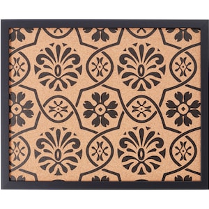 Decorative Cork Bulletin Board, 18.5x23 Inch, Black Frame with Floral Pattern, Framed Display Board, Wall Bulletin Board, Craig Frames