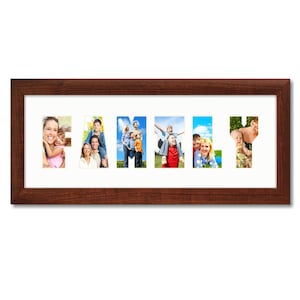 Contemporary, Modern Honey Brown Picture Frame, 6x18 Inch, "FAMILY" Word Collage Mat (232476160618-FAM), Craig Frames, Wallet Photo Size
