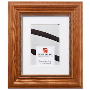 Colonial Ornate, Honey Brown Solid Wood Picture Frame With Single White Mat, 2.25&quot; Wide, 34 Common Sizes (15177483250), Craig Frames
