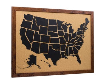 USA Push Pin Travel Map, Rustic Walnut Frame, 16x20 Cork Board