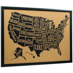 Wayfarer Cork Board, 20x30 Inch Typographic United States Push Pin Travel Map, Gallery Black Frame and Pins, (5002030MAP01F), Craig Frames