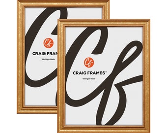 Stratton, Aged Gold Picture Frame, .75&quot; Wide, Set of Two, 25 Common Sizes With Glass Facing (314GDL-2) Craig Frames, Set of Picture Frames