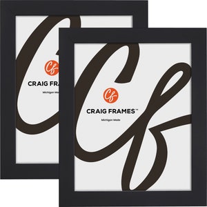 Essentials, Modern 1&quot; Satin Black Picture Frame, Set of Two, 25 Common Sizes With Glass Facing (646BK) Craig Frames, Modern Picture Frame