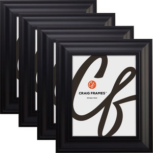 Contemporary Upscale, Traditional Black Picture Frame, 2&quot; Wide, Set of Four, 25 Common Sizes With Glass Facing (21834700BK) Craig Frames