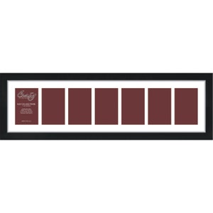 Contemporary, Gallery Black Picture Frame, 8x30 Inch, Single White Collage Mat with 7 - 4x6 Inch Openings (500083001C23A), Craig Frames