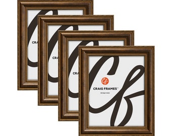 Victoria, Ornate Bronze Picture Frame, 1.375" Wide, Set of Four, 25 Common Sizes with Glass Facing (83589060) Craig Frames Aged Brass Decor