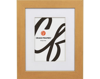 Distressed Gold Picture Frame, White Mat, Craig Frames Bauhaus 125