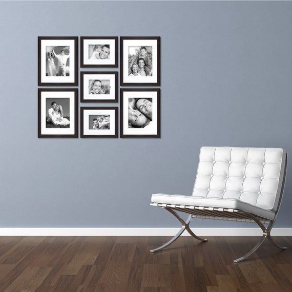 Seven Piece Brown Picture Frame Set, White Display Mats (621FSET01S07Z), Craig Frames, Gallery Wall Frame Set, Wall Photo Collage Frame Set