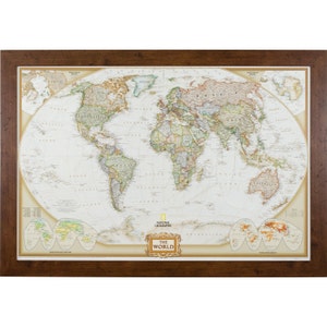 Executive World Push Pin Travel Map, Brown Frame, 24x36-Inch (5662436MAP01B), Craig Frames, American Made Frame, Framed Global Travel Map