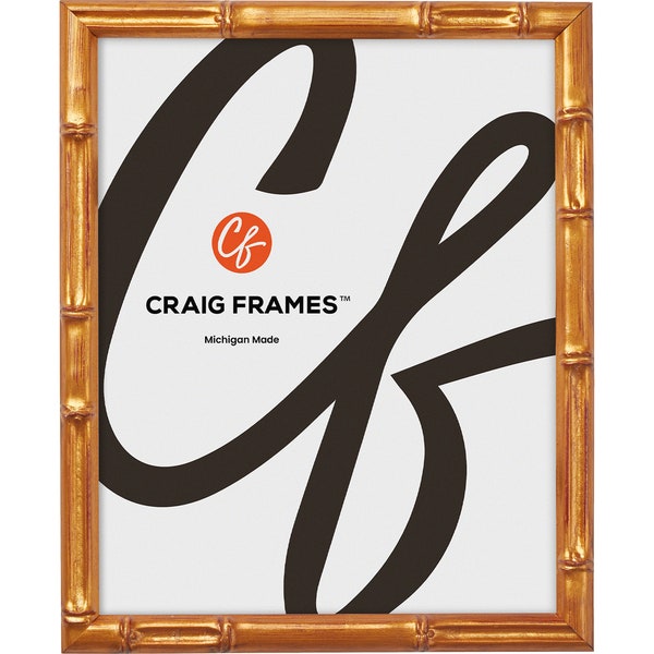 Vintage Bamboo, Tropical Gold Picture Frame, .625" Wide, 25 Sizes with Glass Facing (8576) Craig Frames Thin Gold Bamboo Picture Frame