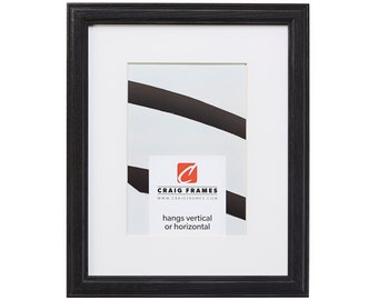 Black Hardwood Picture Frame with White Mat, .75 Inch Wide