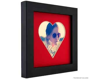 6x6 Black Picture Frame, Red Heart Mat, Valentine's Day Gift