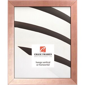 May include: A rose gold picture frame with a white mat and a black and white abstract design inside. The frame is made of wood and has a smooth finish. The frame hangs vertically or horizontally.  Craig Frames www.craigframes.com