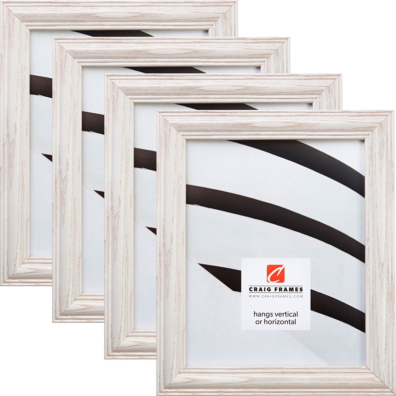 Wiltshire 440, Whitewashed Wood Picture Frame, 1.25 Wide, 35 Common Sizes 440WW Traditional Decor, Solid Wood Frame, Craig Frames Set of Four