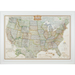 Executive United States Push Pin Travel Map, White Wood Frame, 24x36-Inch (6372436MAP01A), Craig Frames, Wall Hanging, American Framed Map