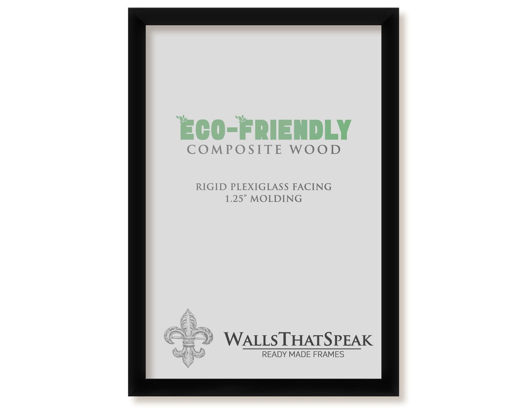 Ready Made Picture Frame Black Flat Moulding Plexi Glass Free Shipping