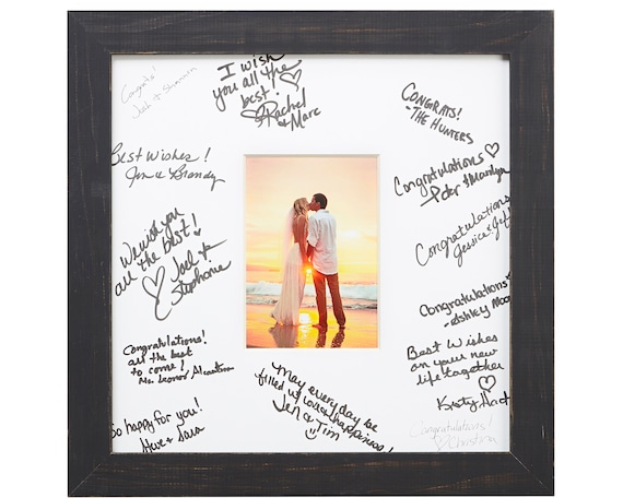 Wedding Signature Picture Frame, Rustic Charcoal Black Wood, 5x7